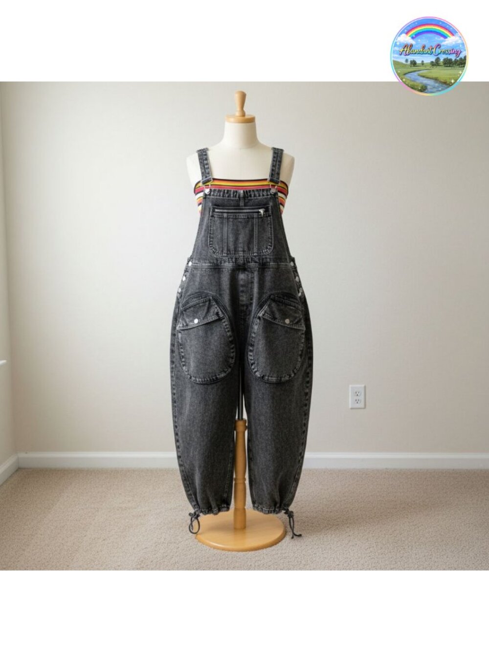 Women's Bib Denim Overalls Loose Wide Leg Jean Jumpsuit Cargo Pockets